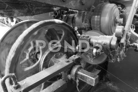 Monochrome Vintage Machine Part In Speed Motion Stock Photos