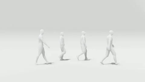 Monochrome Walking Group Side View on Grey Background Stock Footage 312973004
