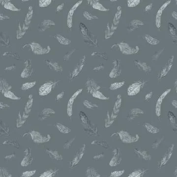 Monochrome Watercolor Feather Pattern Stock Illustration