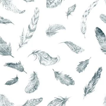 Monochrome Watercolor Feather Pattern Stock Illustration