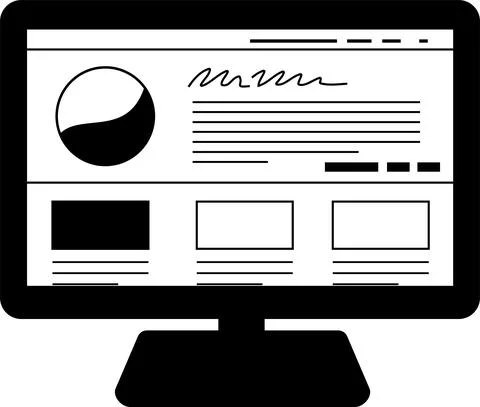 Monochrome Website screen view with PC 스톡 일러스트