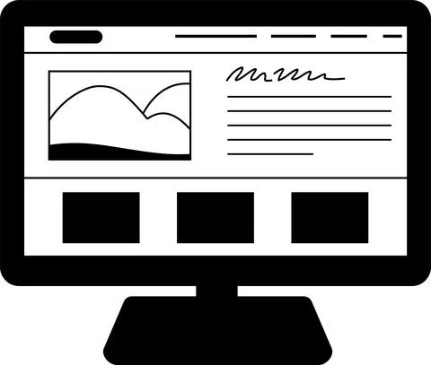 Monochrome Website screen view with PC Stock Illustration