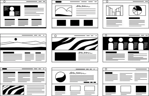 Monochrome Website screen view set Stockillustratie