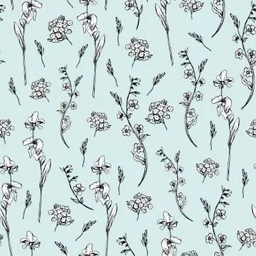 Monochrome wildflowers seamless pattern Stock-Illustration