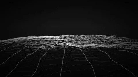 Monochrome Wireframe Grid Mesh Waves with Particles Background Loop Video stock 342248691