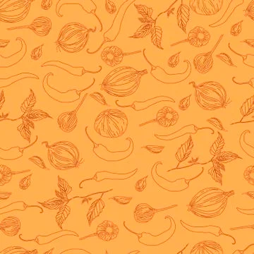 Monochrome,vegetable seamless pattern, realistic sketch style,pe Stock Illustration
