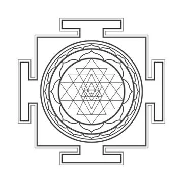 Monocrome outline Sri yantra illustration. Stock Illustration