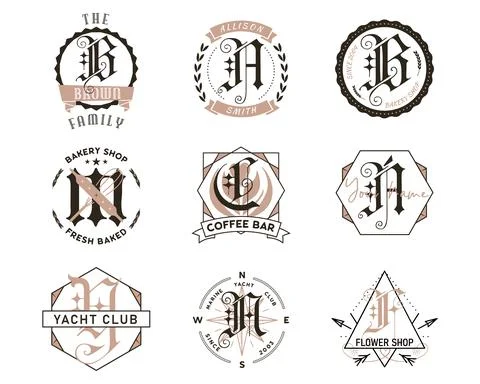 Monogram Bundle designs. Classic monograms - cafe, bakery, coffee shop and names Stock Illustration