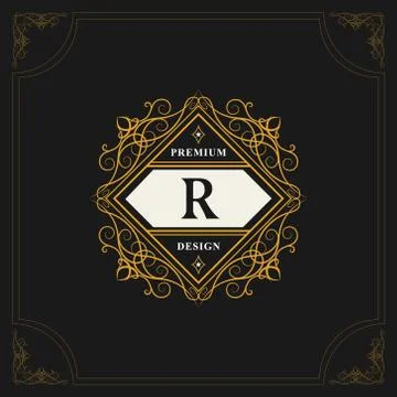 Monogram Calligraphic elegant logo design Letter R Stock-Illustration