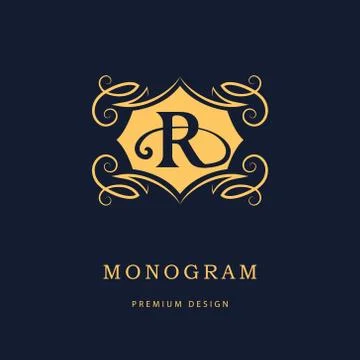 Monogram Calligraphic elegant logo design Letter R Stock Illustration