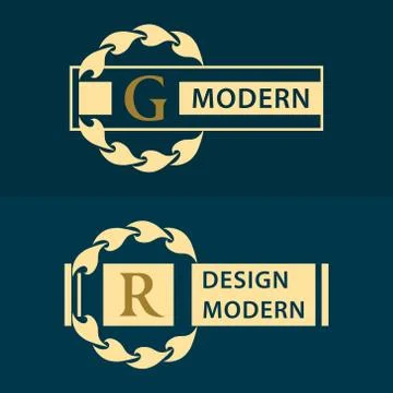 Monogram Calligraphic elegant logo design Letter G, R Stock-Illustration