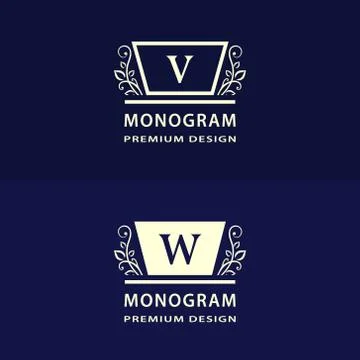 Monogram Calligraphic elegant logo design Letter V, W Stock-Illustration