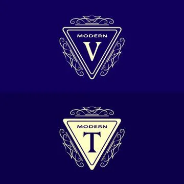 Monogram Calligraphic elegant logo design Letter V, T Stock-Illustration