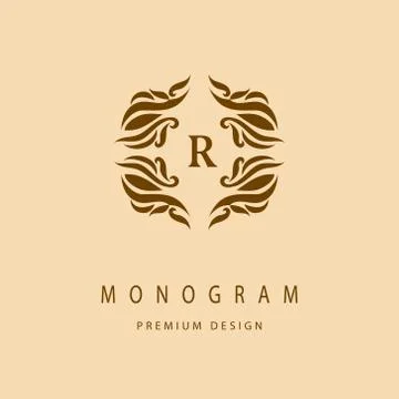 Monogram Calligraphic elegant logo design Letter R Stock Illustration