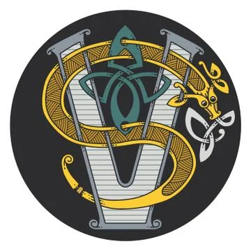 Monogram in the Celtic style with a dragon. Stock Illustration