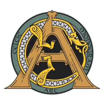 Monogram in the Celtic style with a dragon. Stock Illustration