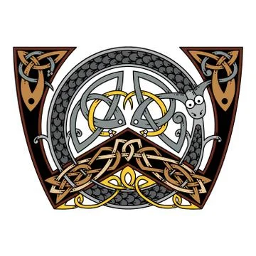 Monogram in the Celtic style with a dragon. Stock Illustration