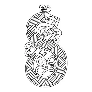 Monogram in the Celtic style with a dragon. Stock Illustration