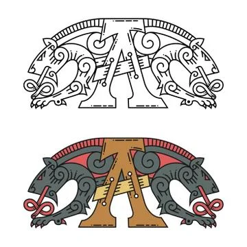 Monogram in the Celtic style with a dragon. Stock Illustration