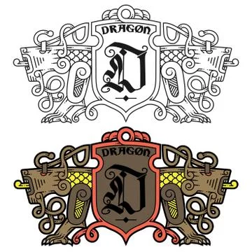 Monogram in the Celtic style with a dragon. Stock Illustration