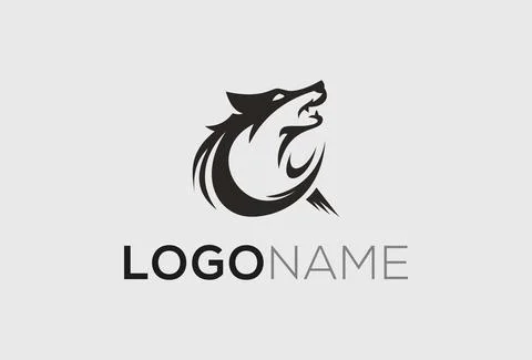 Monogram Circle Abstract Fox Wolf Logo Design	 Stock Illustration