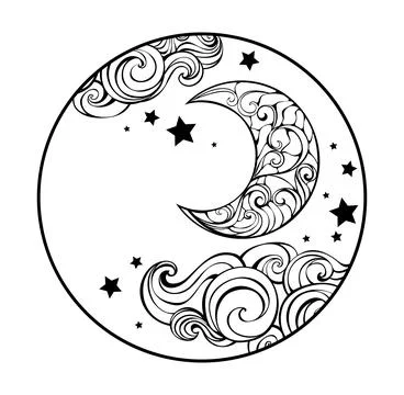 Monogram with contour crescent Stock Photos