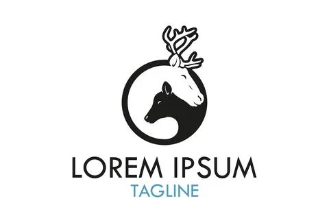 Monogram Deer Couple Logo Design	 Stock Illustration
