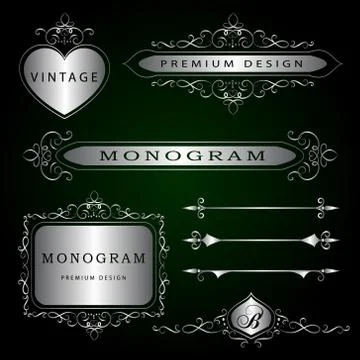 Monogram design elements and page decoration - vector set, graceful template. Illustrazione stock