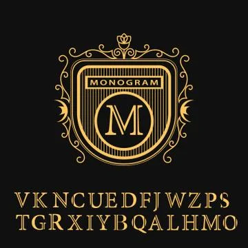 Monogram design elements, English letters. Calligraphic elegant line art logo Stock Illustration