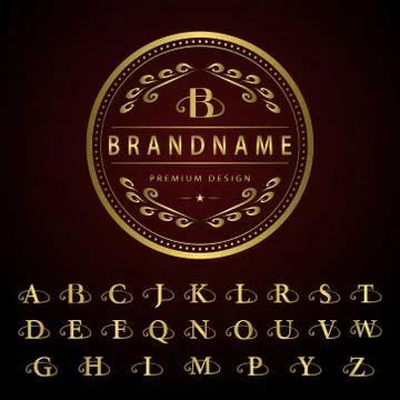 Monogram design elements, English letters. Calligraphic elegant line art logo Stock-Illustration