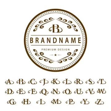 Monogram design elements, English letters. Calligraphic elegant line art logo Stock-Illustration