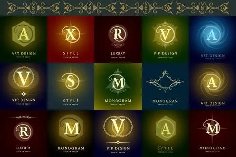 Monogram design elements, graceful template. Elegant line art logo . Busine.. Stock-Illustration