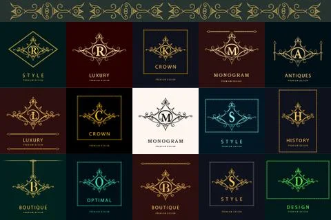 Monogram design elements, graceful template. Elegant line art logo .  Stock-Illustration