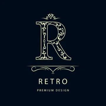 Monogram design elements, graceful template. Elegant line art logo . Letter R Stock-Illustration