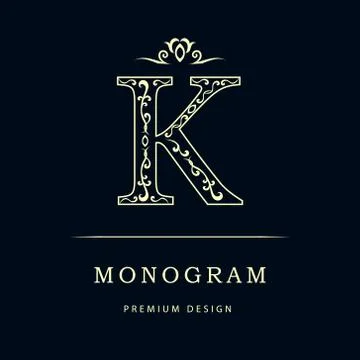 Monogram design elements, graceful template. Elegant line art logo . Letter K Stock Illustration