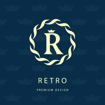 Monogram design elements, graceful template. Elegant line art logo . Letter R Stock-Illustration