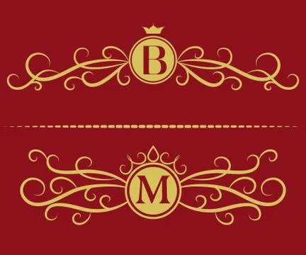 Monogram design elements, graceful template. Elegant line art logo. Letter B, M 스톡 일러스트