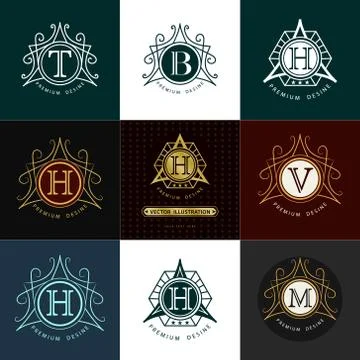Monogram design elements, graceful template. Calligraphic elegant line logos Illustrazione stock