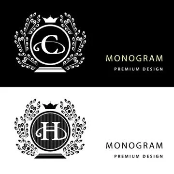 Monogram design elements, graceful template. Letter emblem C, H.  Stock-Illustration
