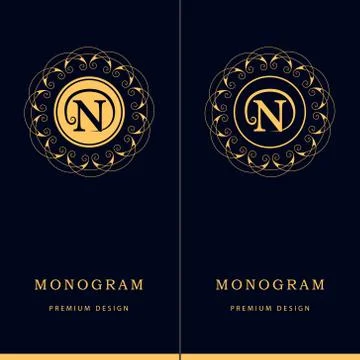 Monogram design elements, graceful template. Letter emblem sign N.  Stock-Illustration
