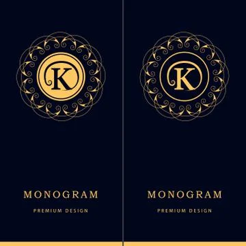 Monogram design elements, graceful template. Letter emblem sign K.  Illustrazione stock
