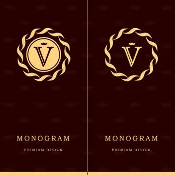 Monogram design elements, graceful template. Letter emblem sign V.  Stock-Illustration