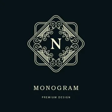 Monogram design elements, graceful template. Calligraphic elegant line, N 스톡 일러스트
