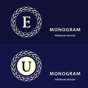 Monogram design elements graceful template. Calligraphic elegant. Letter  E, U Stock Illustration
