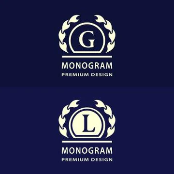 Monogram design elements graceful template. Calligraphic elegant, Letter G, L Stock Illustration