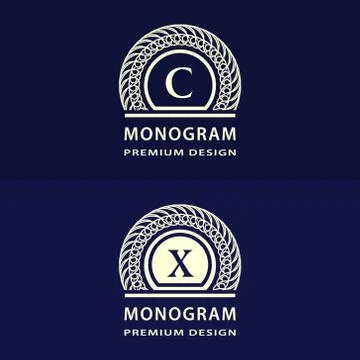 Monogram design elements graceful template. Calligraphic elegant, Letter C, X Illustrazione stock