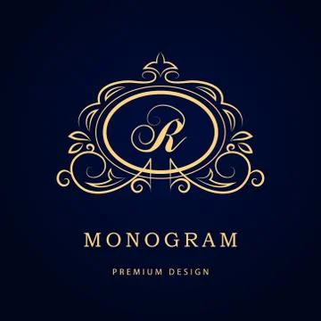 Monogram design elements, graceful template. Elegant line art logo design. R Stock-Illustration