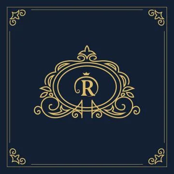 Monogram design elements, graceful template. Elegant line art logo design. R Stock-Illustration