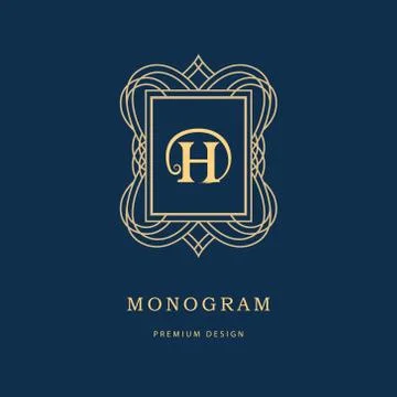 Monogram design elements, graceful template. Elegant line art logo design. H Stock Illustration