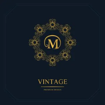 Monogram design elements, graceful template. Calligraphic elegant line art M Stock-Illustration